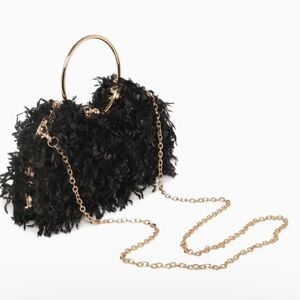 Chloé Le Soir style, inspo, Chic Black and Gold Clutch with Chain Handle